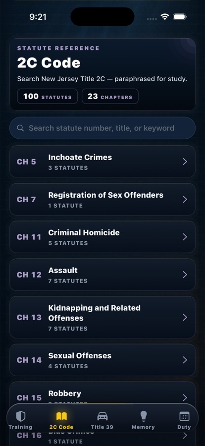 Statute reference: 2C Code chapter list