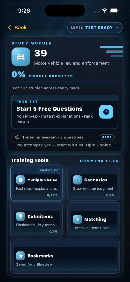 Title 39 traffic module screen